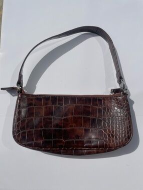 Urban Outfitters Dark Brown Croc-Embossed Faux Leather Shoulder Bag